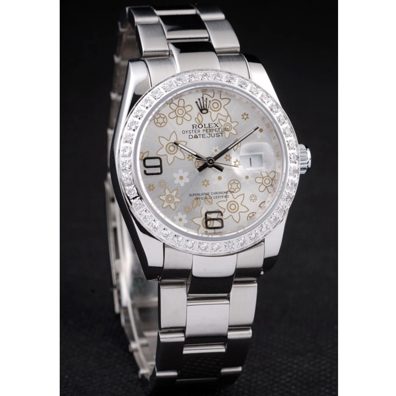 Aaa replica Dial 98081 Flowers Diamond Polished Silver Datejust Rolex Plated Steel Stainless 0521